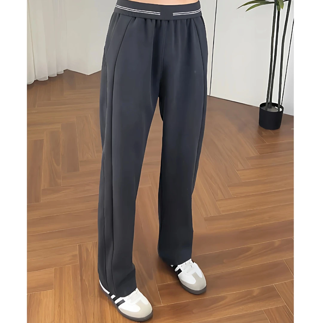 秋冬新款简约拼接直筒休闲裤男潮牌百搭加绒卫裤显瘦阔腿运动长裤