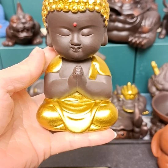 茶宠紫砂金装如来茶宠摆件