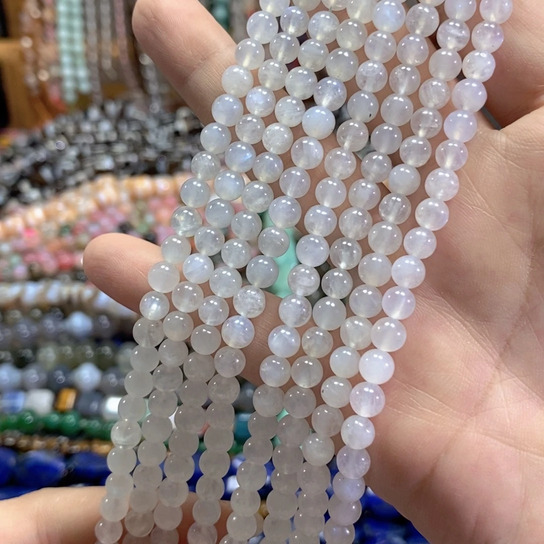 未镶嵌玛瑙/玉髓珠宝半成品蓝月光一条卡6mm