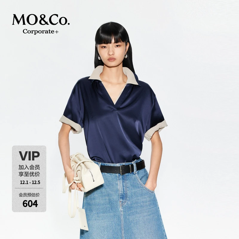 【C+系列】MOCO上衣2025夏新品含醋酸绸缎光感POLO衫MBE2TOP002