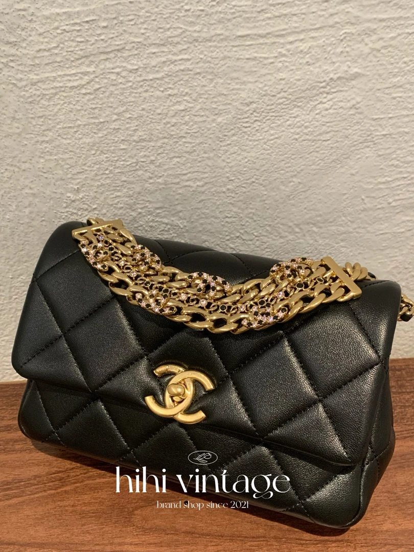 99新 Chanel/香奈儿 Chanel 24C 黑金羊皮水钻手柄链条包 /一店