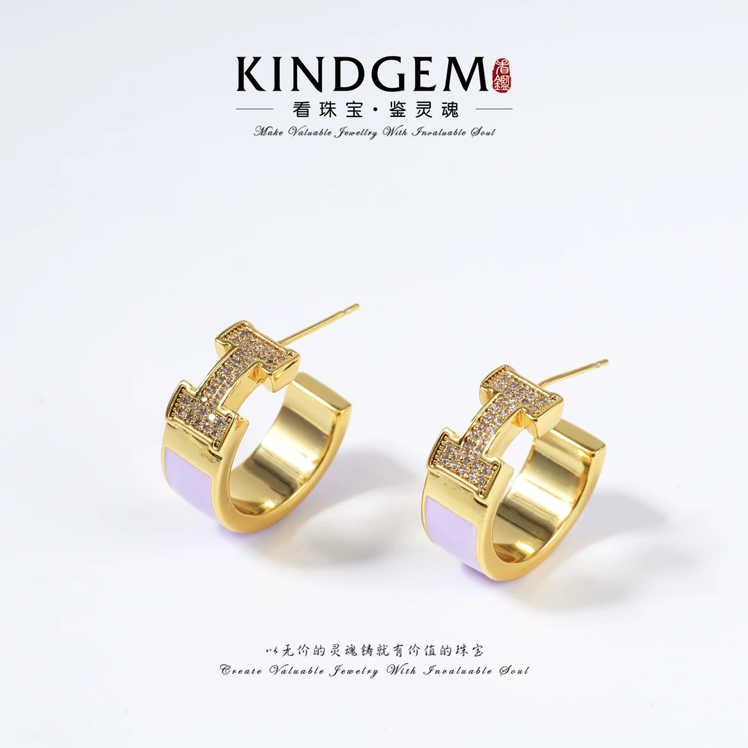 铜合金锆石耳饰 KindGem 轻奢精致设计款小众时尚耳环 C-43504