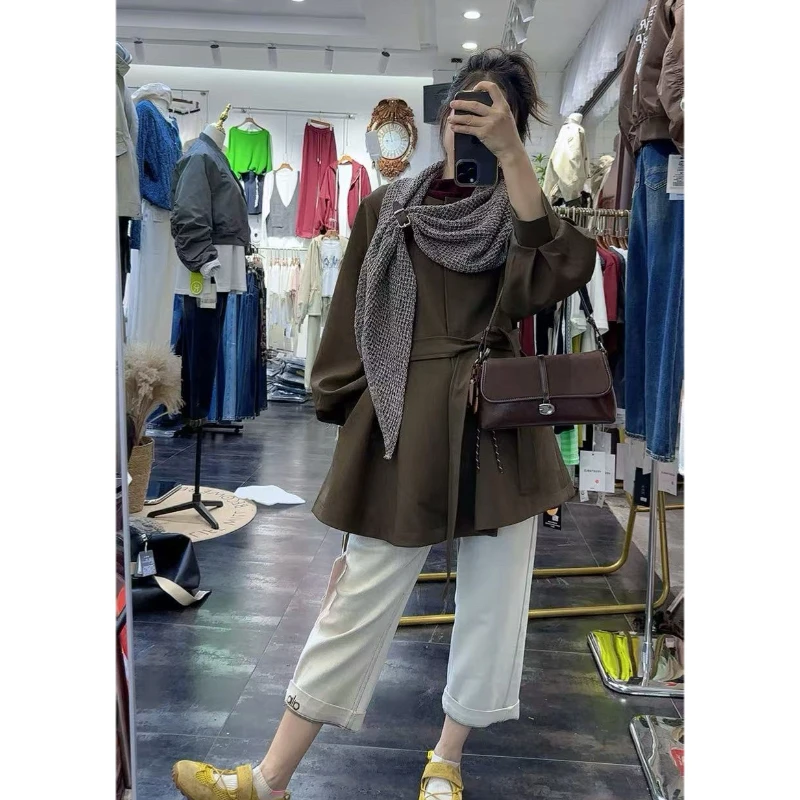 秋冬新款加厚毛呢个性小众韩版欧货宽松披肩风衣外套上衣女高档潮