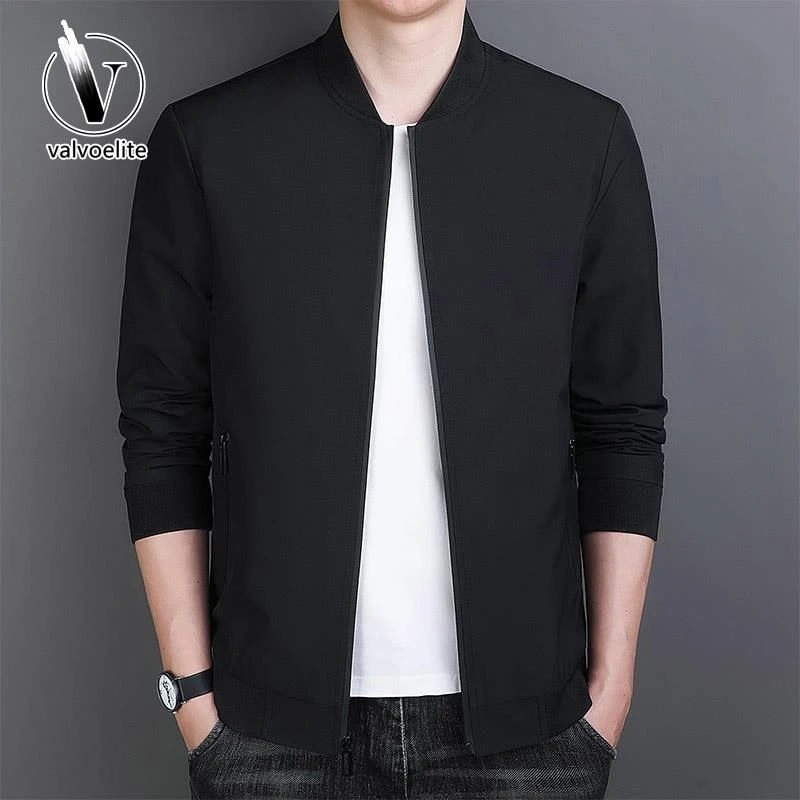 VALVOELITE春秋新款棒球领修身夹克衫外套商务休闲简约大码上衣服