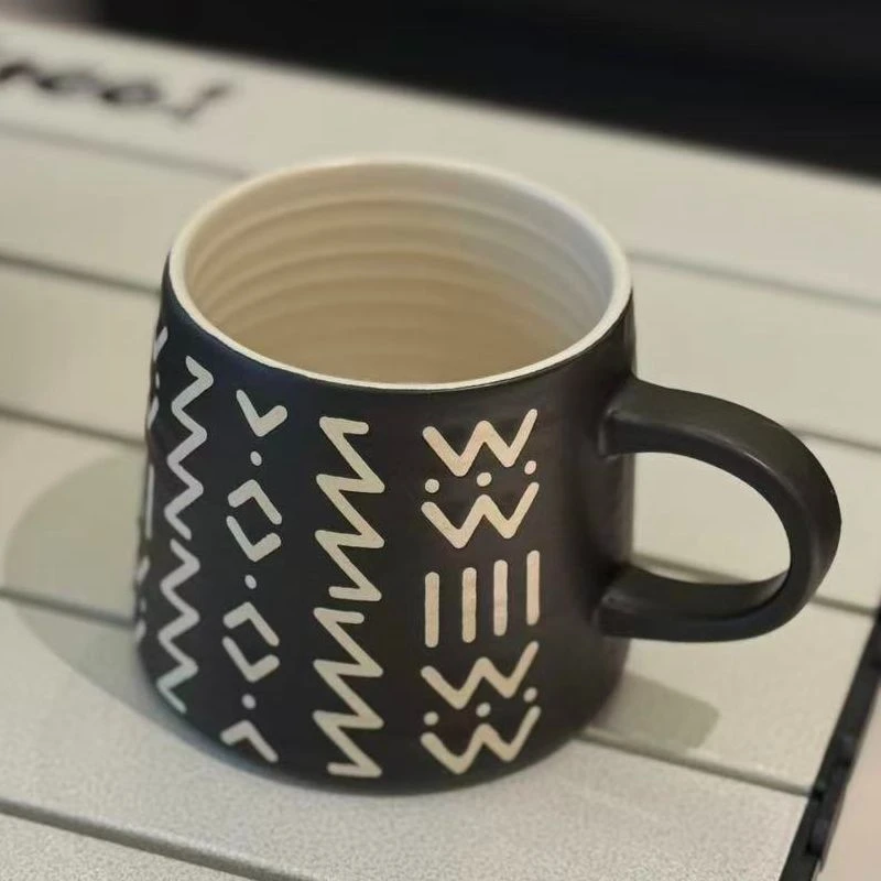 【卡卡】 ins风陶瓷水杯浮雕哑光咖啡杯简约牛奶杯 微瑕 凑满20发货