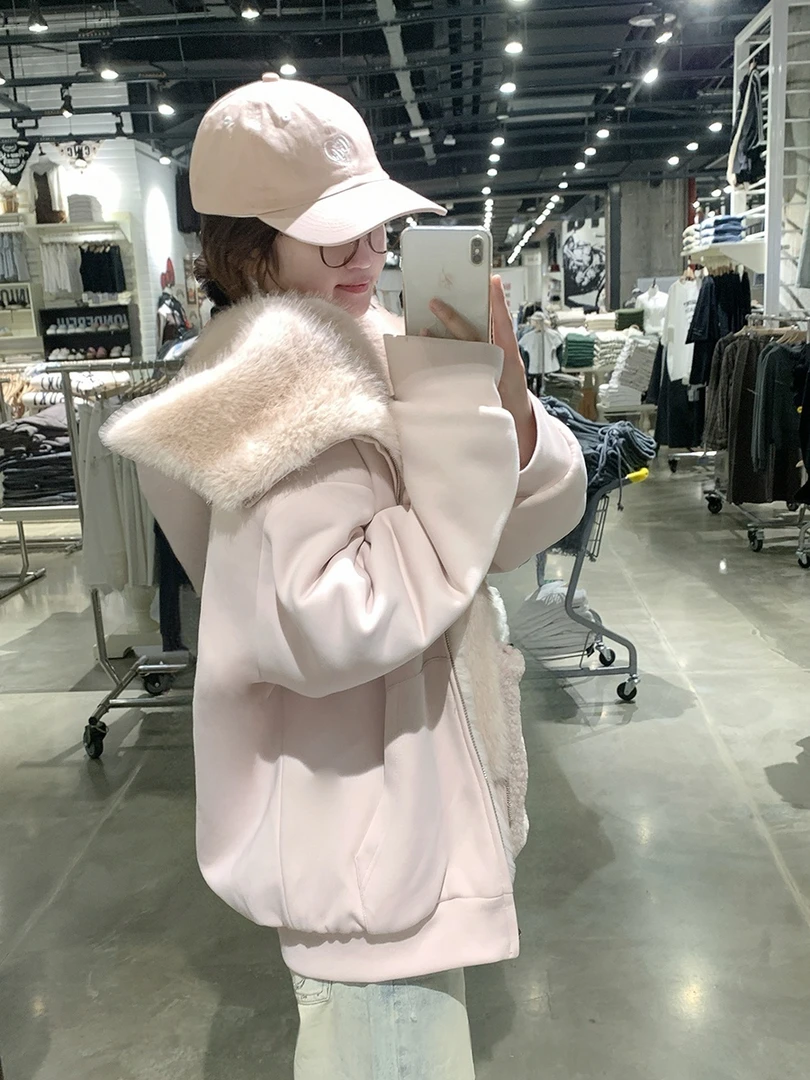 【两穿毛绒外套】秋冬加绒加厚韩版毛毛外套女冬宽松温柔风保暖上衣