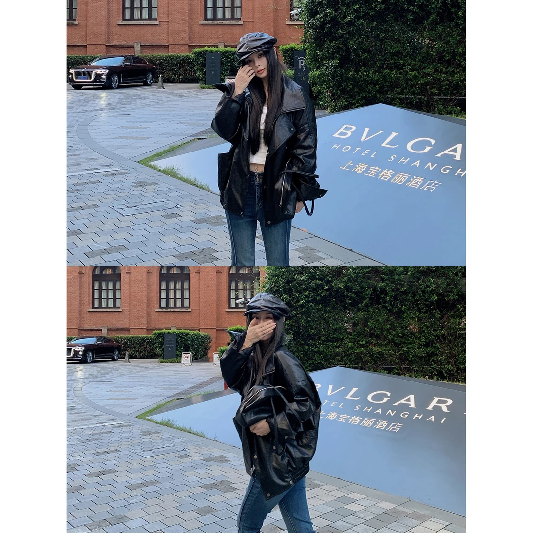 徐琳 「伯明翰女主」私服重磅款大廓型分割线皮衣外套 x250292