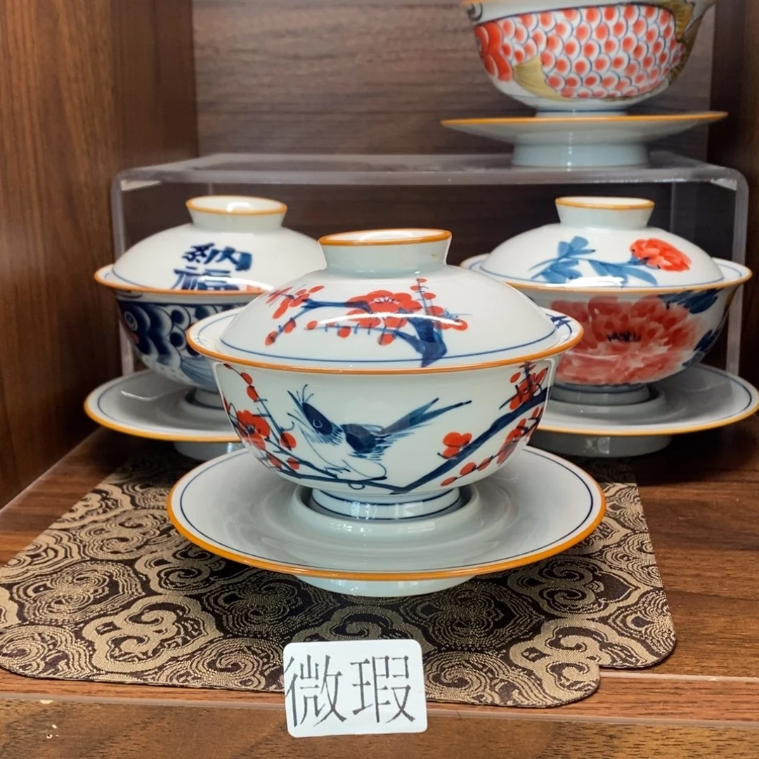 釉下手绘茶具微瑕
