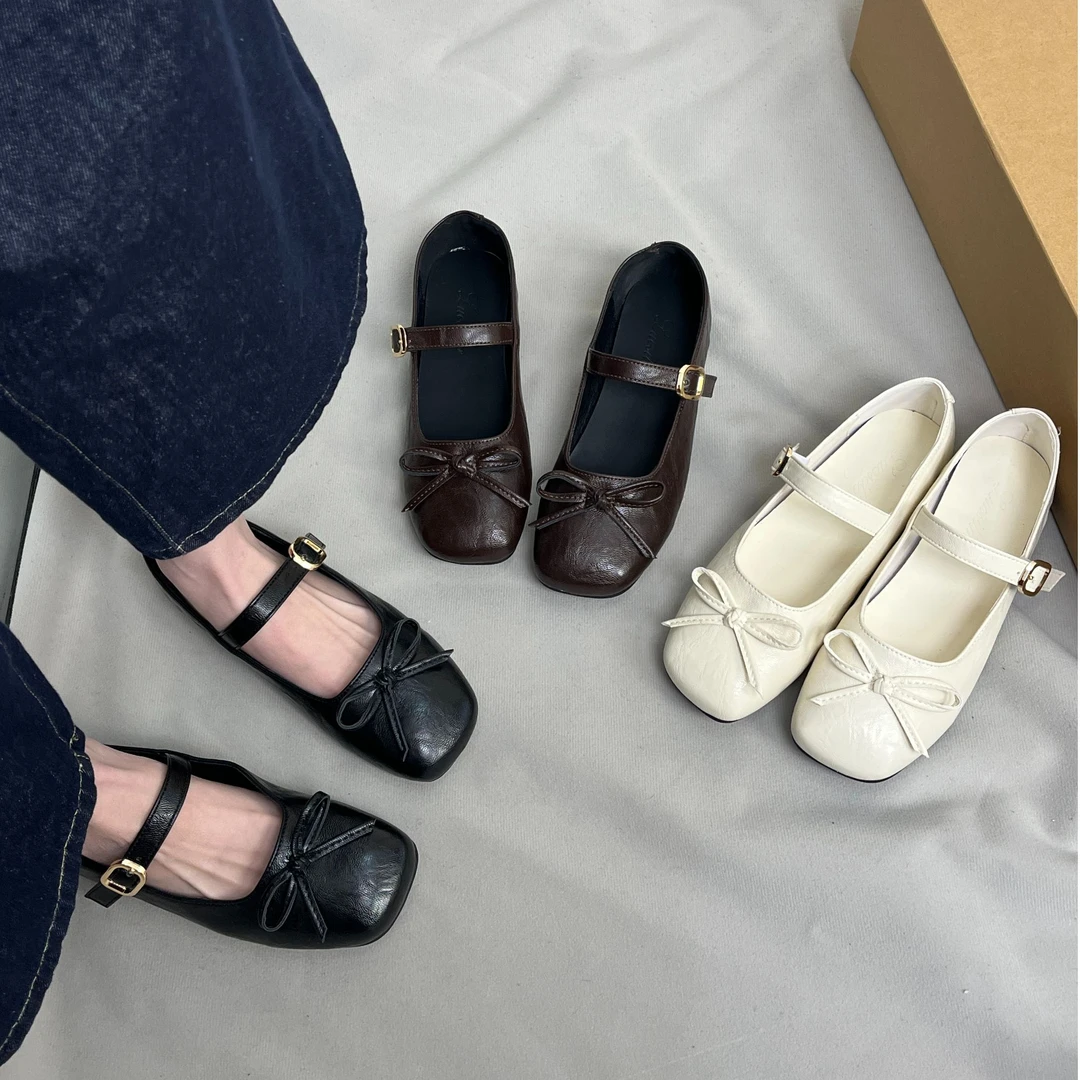 41·43法式平底蝴蝶结芭蕾玛丽珍方头2025新款温柔仙女风单鞋女鞋