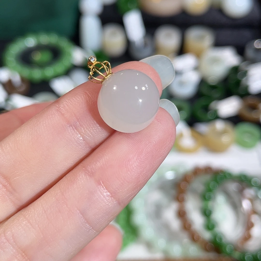 和田玉（白玉）18K金镶嵌吊坠(不含链)