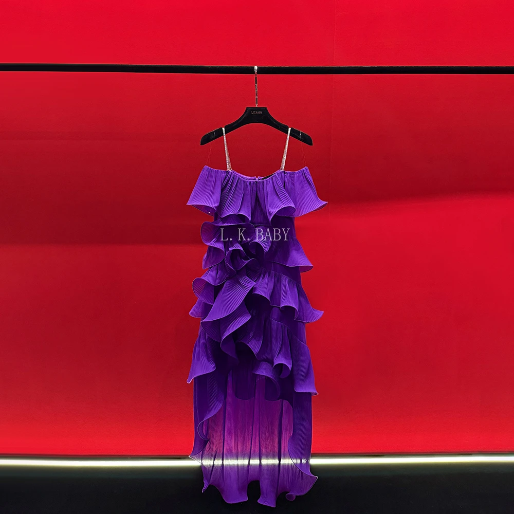 【L.K.BABY】 浪漫旋律 法式奢华不规则流苏荷叶边吊带连衣裙气质