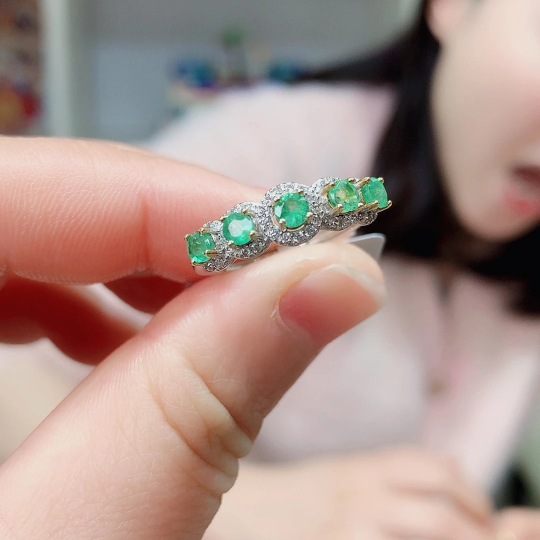 祖母绿戒指银S925镶嵌