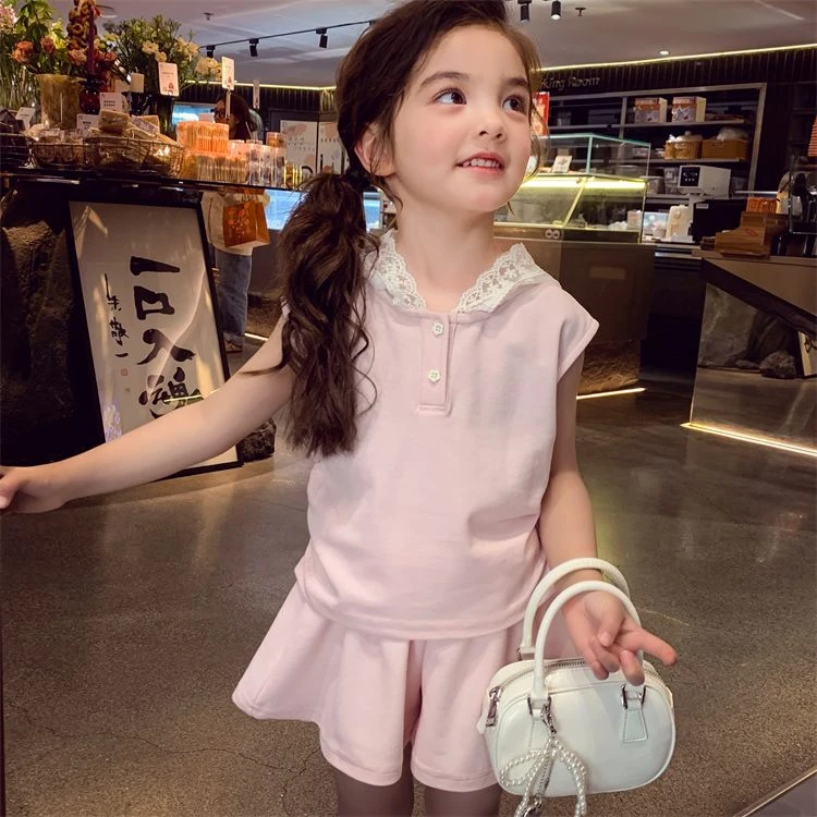 女童夏装无袖套装2025新款儿童连帽背心短裤两件套宝宝夏季衣服