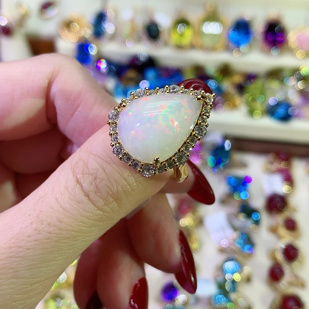 欧泊戒指银S925镀金镶嵌