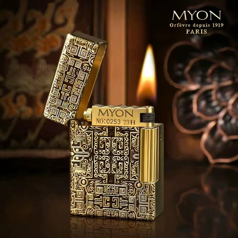 MYON/勉牌 M619熏黑唐纹 黄铜异形 创意打火机