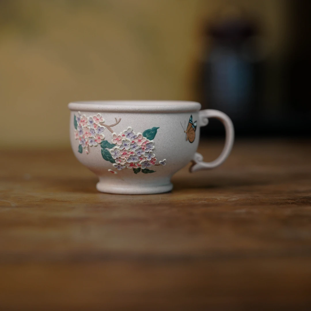 【见珊】绣球花逸香杯150CC，桃花泥，亦缶（窑云S0323）