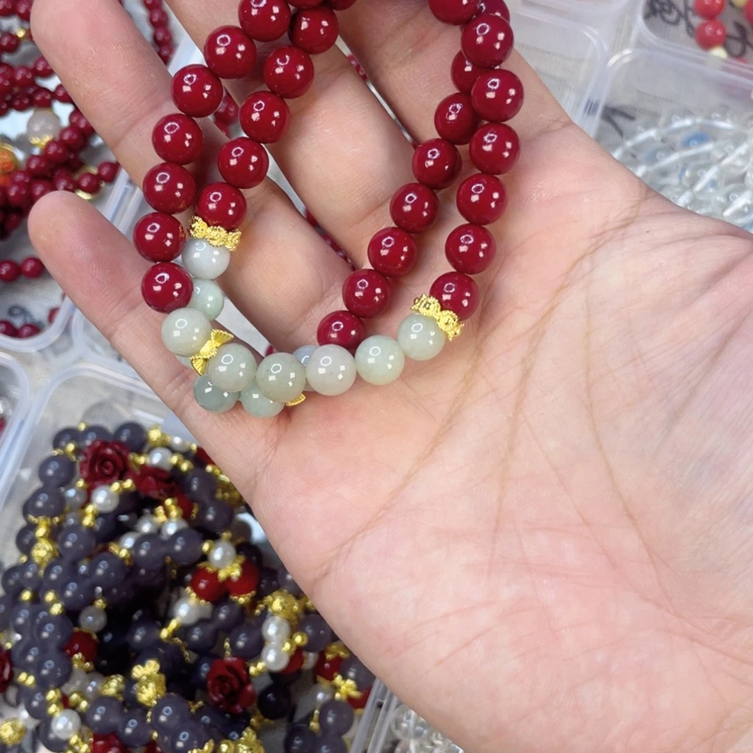 檀香紫檀（小叶紫檀）手串银S925镀金镶嵌