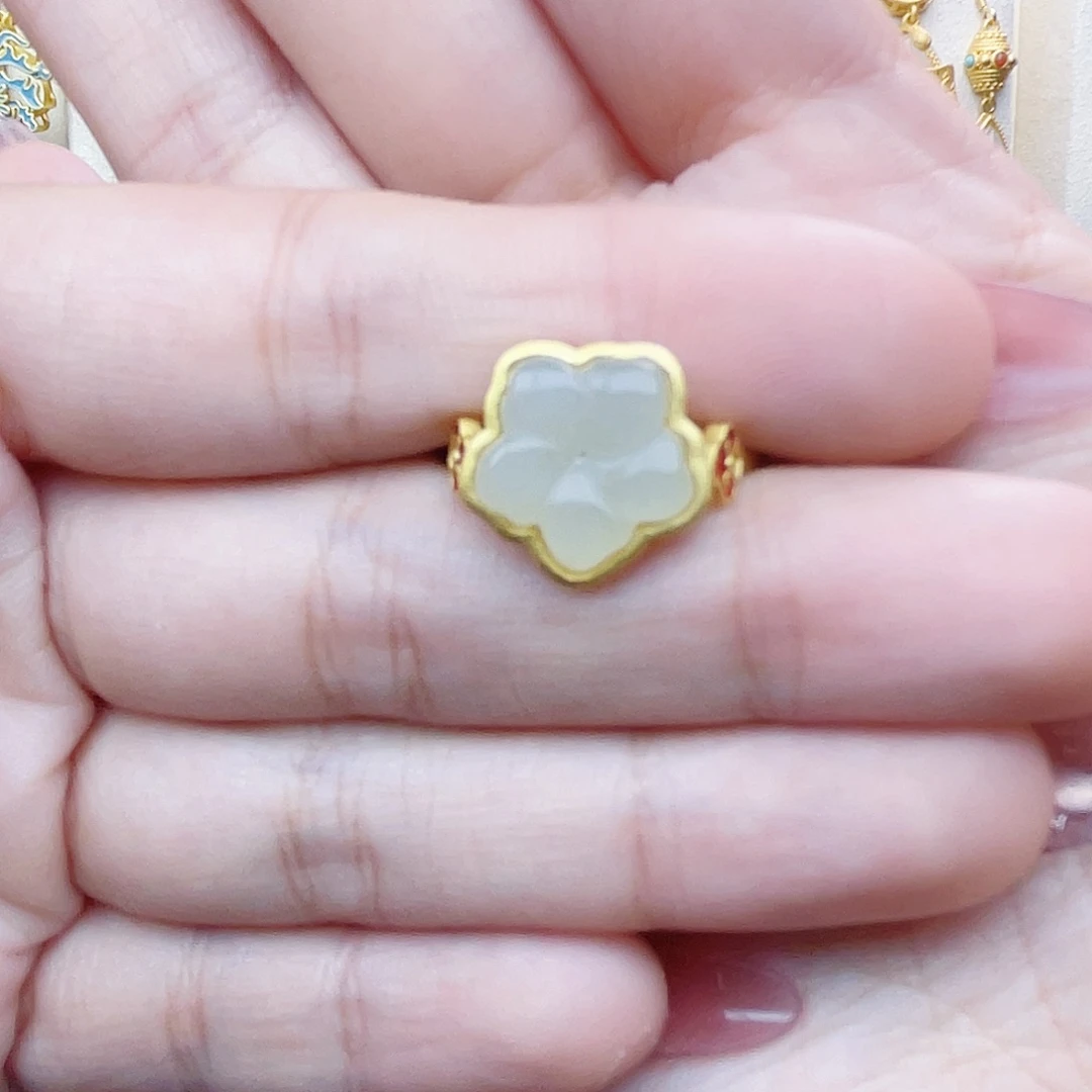 和田玉银S925镀金镶嵌戒指