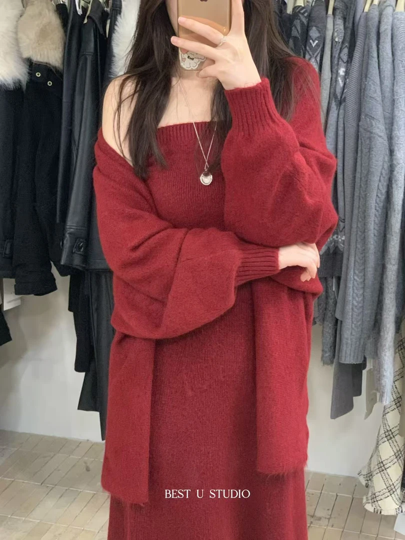 米古古 BEST U #995016-福 简约慵懒三件套（开衫73 抹胸28半裙93）