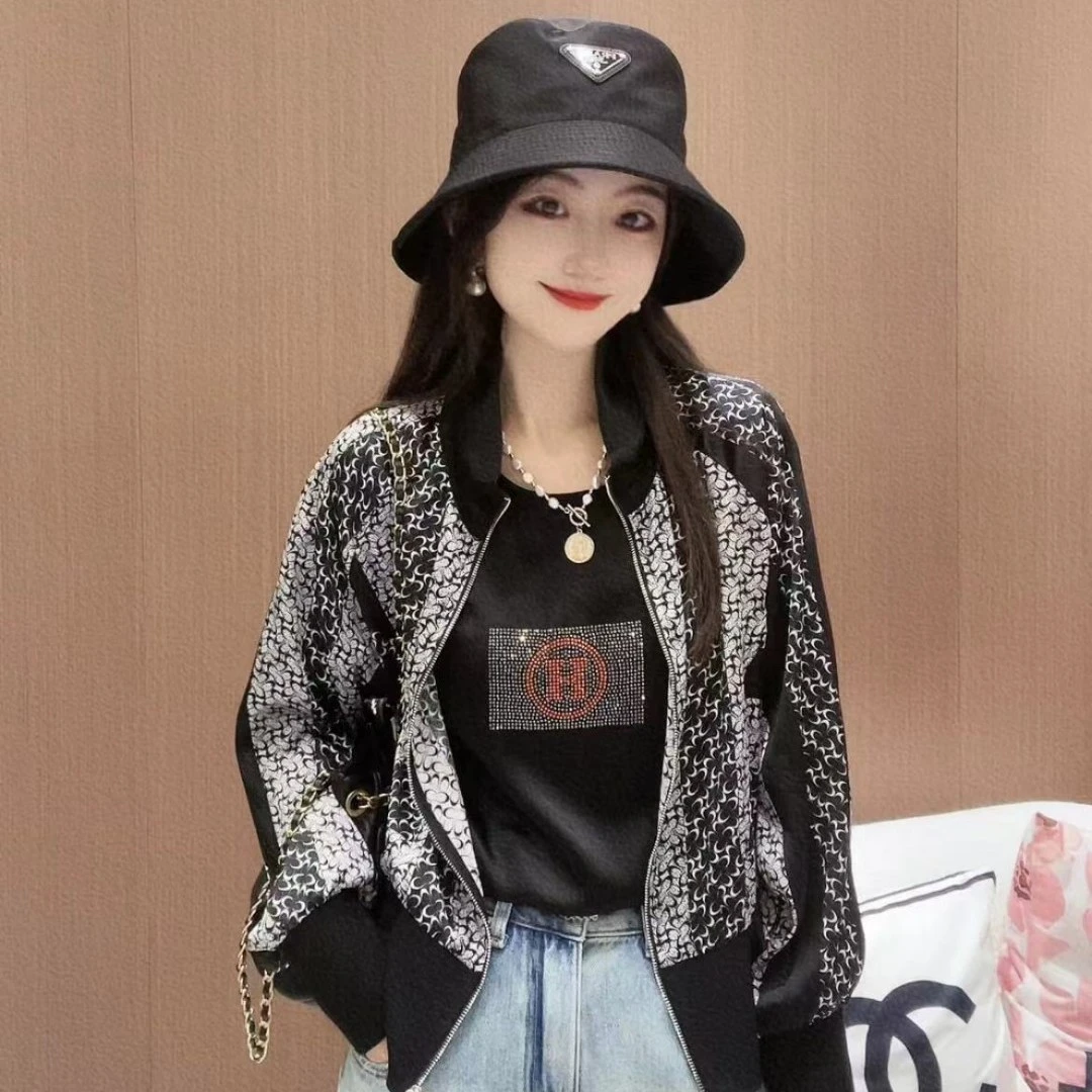 【月牙图案】CHUN家百搭时尚洋气印花桑蚕丝弹力缎外套