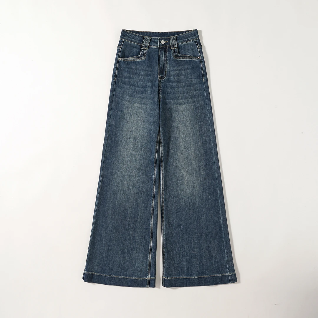 复古轻奢微喇阔腿牛仔裤女2025秋季新款高腰宽松舒适垂感拖地裤子