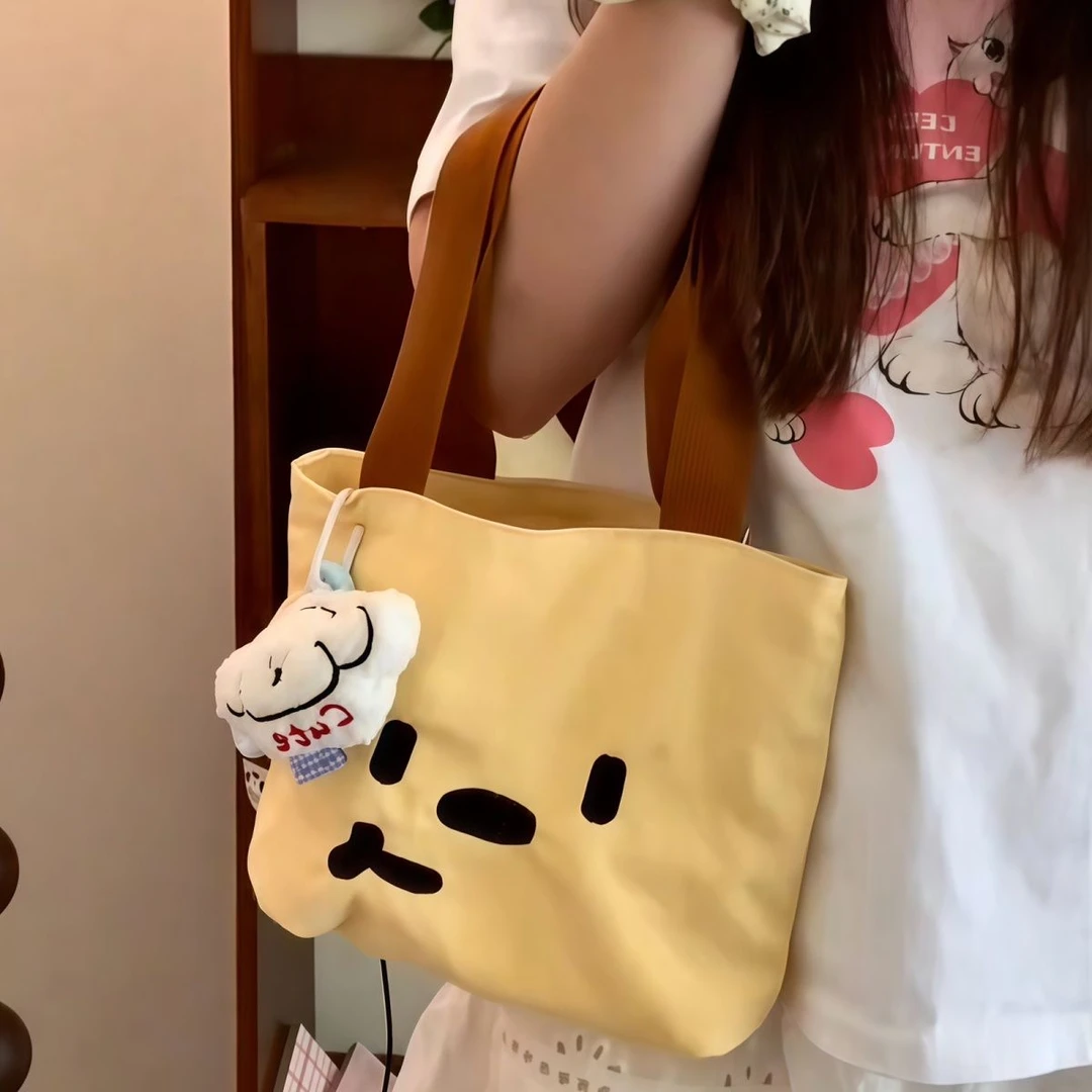 新款可爱帆布包包大容量笑脸手提包休闲百搭通勤宝妈收纳小拎包gh