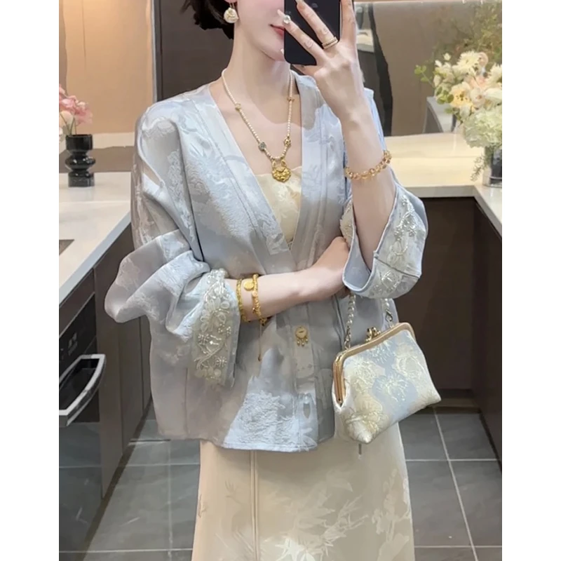 气质复古刺绣提花外套女春季新款2025妈妈装高级感女士新中式上衣