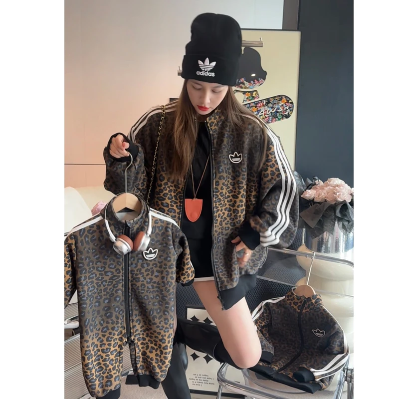 [加绒外套]秋冬运动一家三口亲子装纯棉长袖婴儿爬服连体衣豹纹