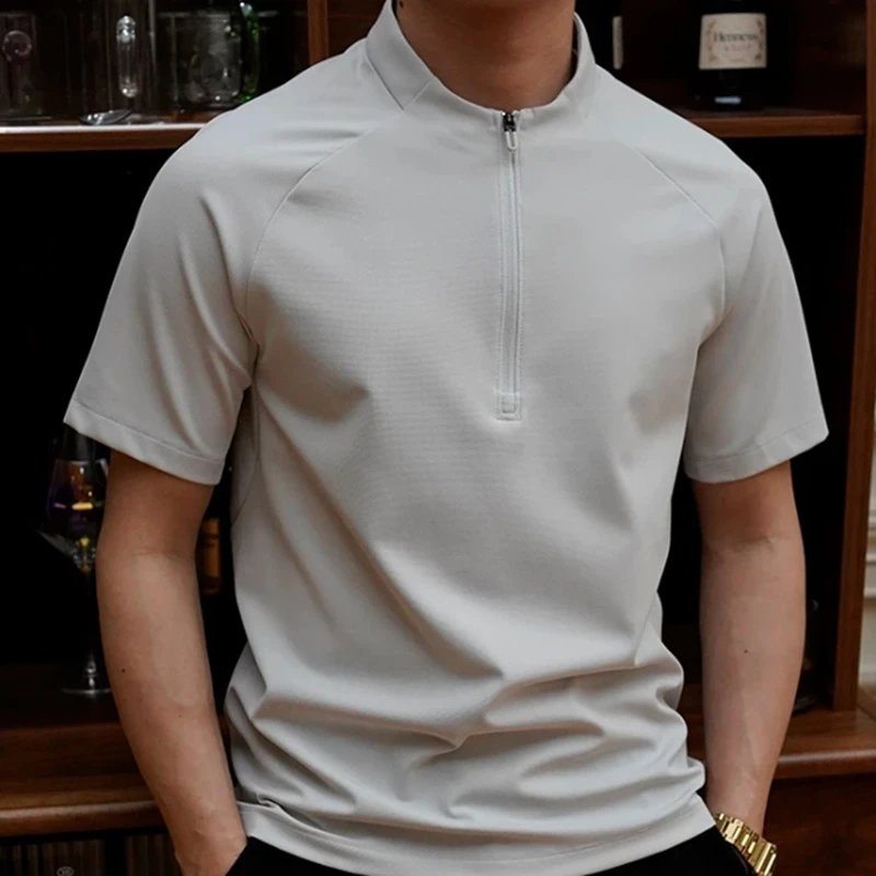 出色品质！黑科技冰丝面料！冷感速干透气！男士半拉链运动短袖T恤