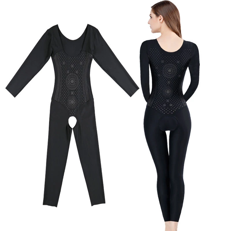 美容院负离子塑身衣长袖长裤开档式连体显瘦身衣美体紧身收腹塑形