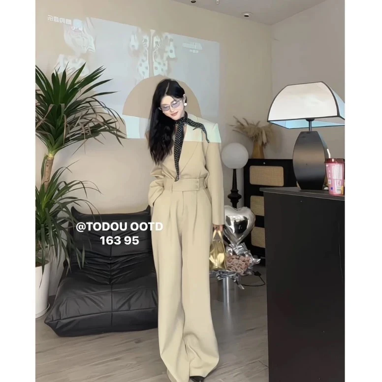 【兆杰商贸】气质翻领短款西服➕阔腿裤套装