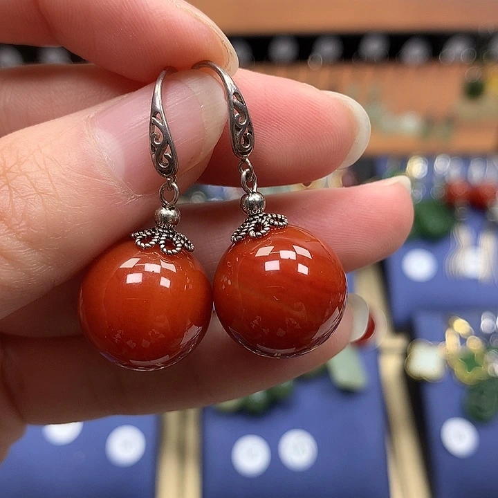 玛瑙/玉髓银S925镶嵌耳环16左右