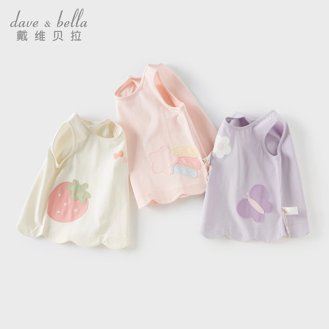 戴维贝拉针织5A抗菌防螨背心2025夏装新款女童纯棉薄款无袖T恤