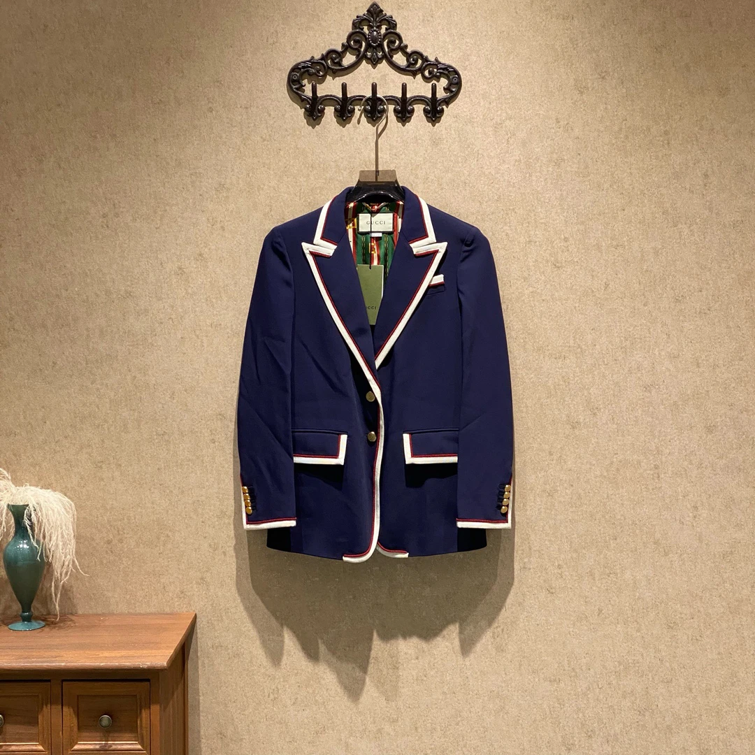 未使用 GUCCI/古驰 爆款蓝色金扣学院风西装外套/40码大码/41925