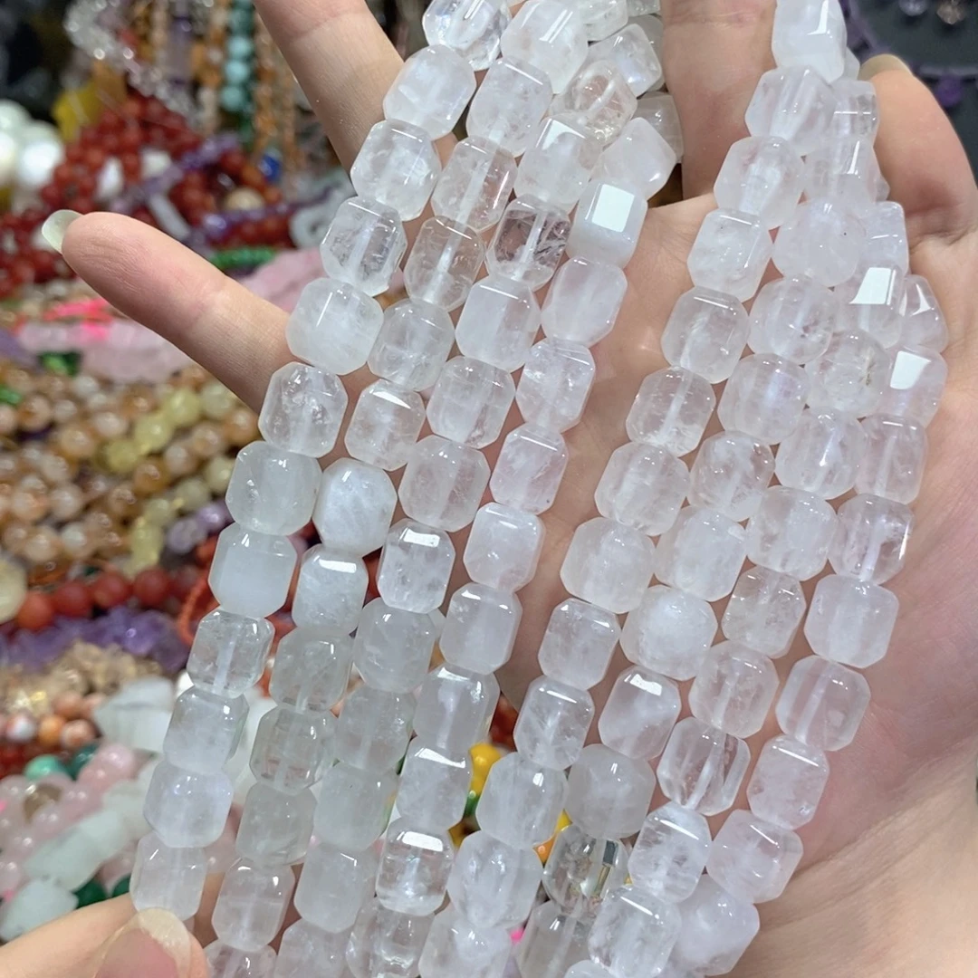 玛瑙/玉髓足银镀金镶嵌珠宝半成品白水晶方糖一条卡11mm