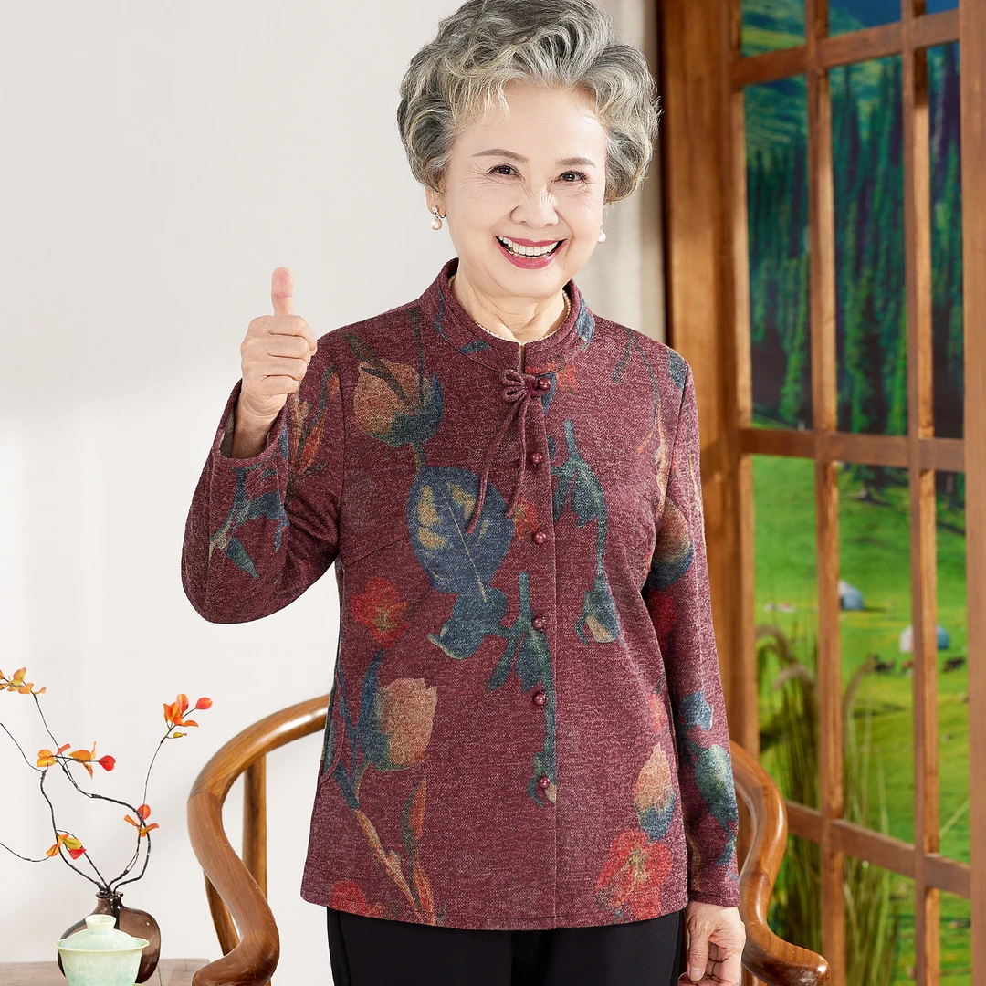 中老年人衬衫女奶奶装薄款开衫衣服老太太衬衣妈妈春秋季长袖上衣
