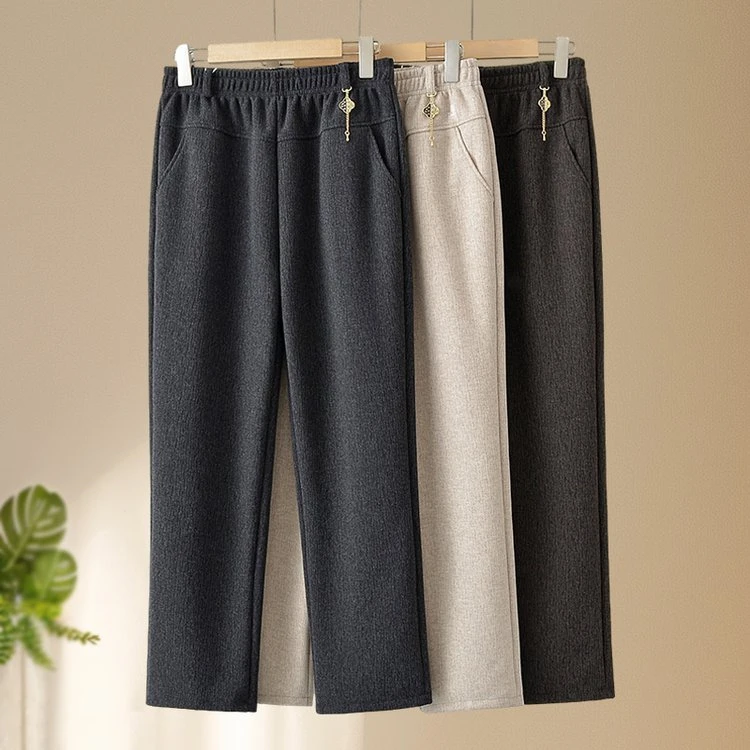 2025秋季新款中老年高腰松紧腰小直筒长裤哈伦妈妈女裤显瘦休闲裤