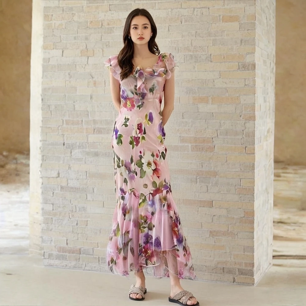 收腰气质法式显瘦时尚性感修身轻奢高级感夏季复古优雅长款连衣裙