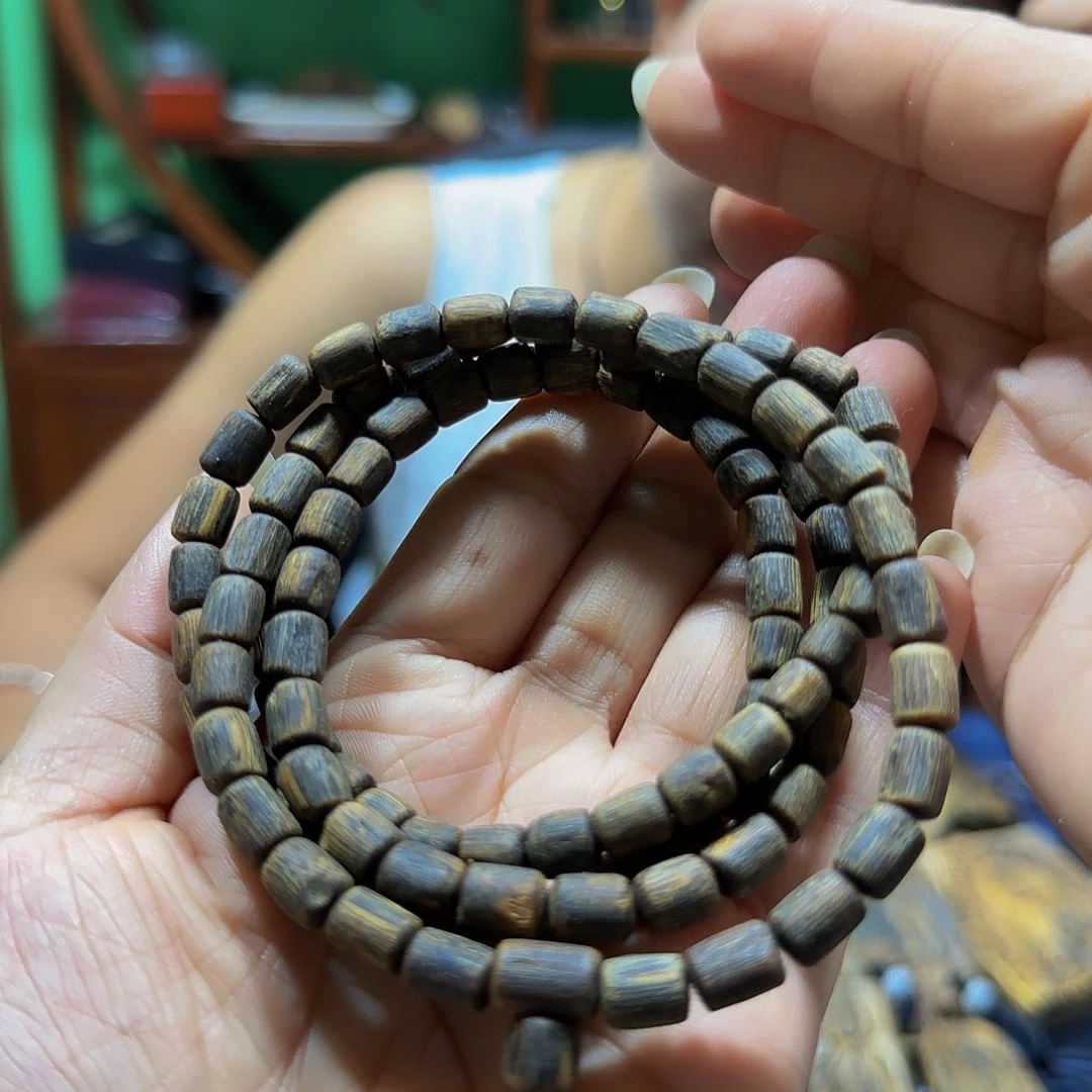 沉香手串海南白奇乌身老料沉水桶珠21克多样性发