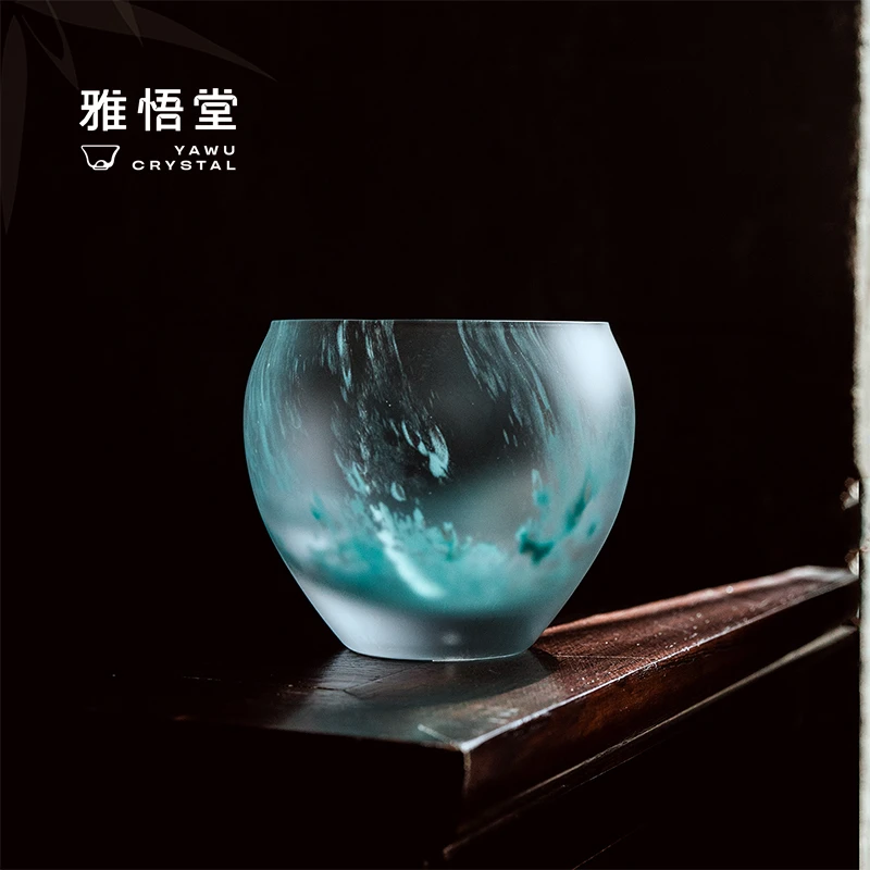 雅悟堂泉落建水简约时尚茶道茶渣缸水晶琉璃洒金茶渣缸茶具送礼盒