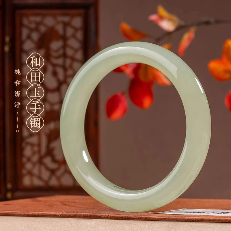 天然和田玉晴水手镯女款冰透玉镯高冰玉手镯精美平安镯美人镯