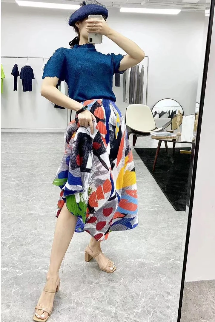 【波光斑斓】2025新款女中长高腰半身裙印花时尚显瘦气质休闲百搭