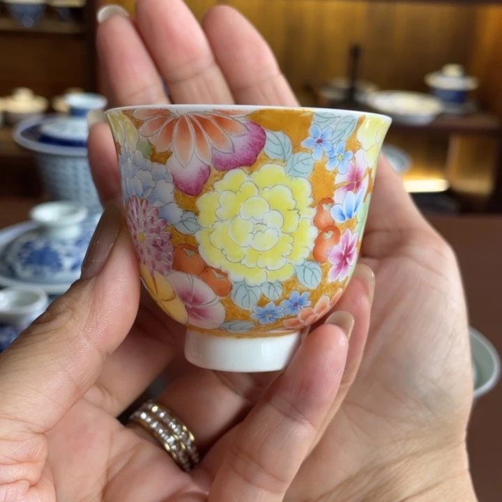 手工手绘新彩万花主人杯