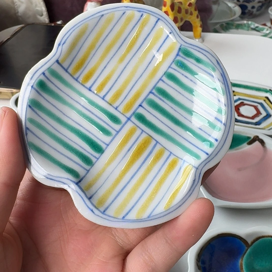 瓷片黄绿四叶草蘸料碟