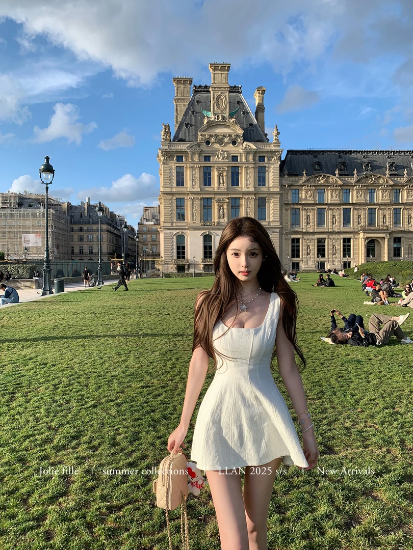 【bc天鹅系改良版】简约性感气质亚麻连衣裙女夏季2025新款显瘦短裙