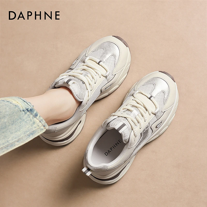 达芙妮厚底老爹鞋女2025新款春季百搭增高白色鞋子轻便跑步运动鞋