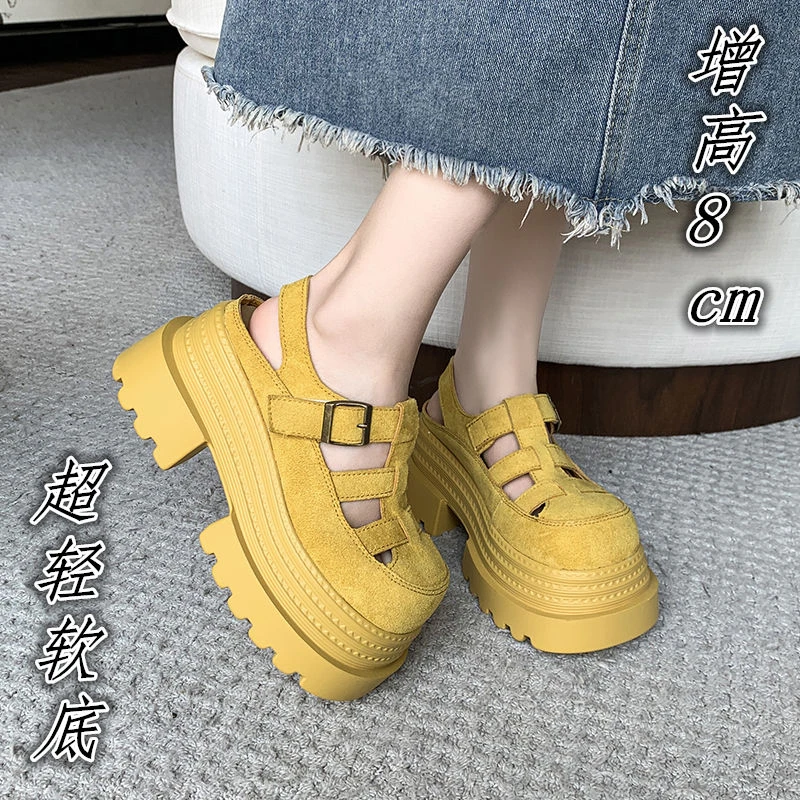 欧洲站厚底罗马女凉鞋女2025夏季韩版皮带扣编织洞洞鞋包头猪笼鞋