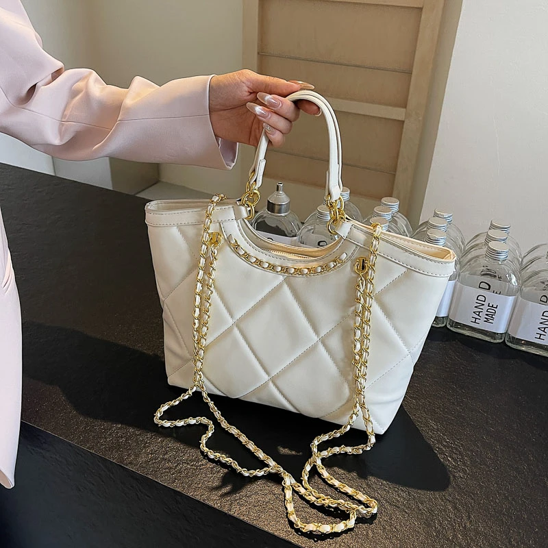 小香风菱格托特包慵懒风大容量手提女包2025新款时尚链条单肩包女