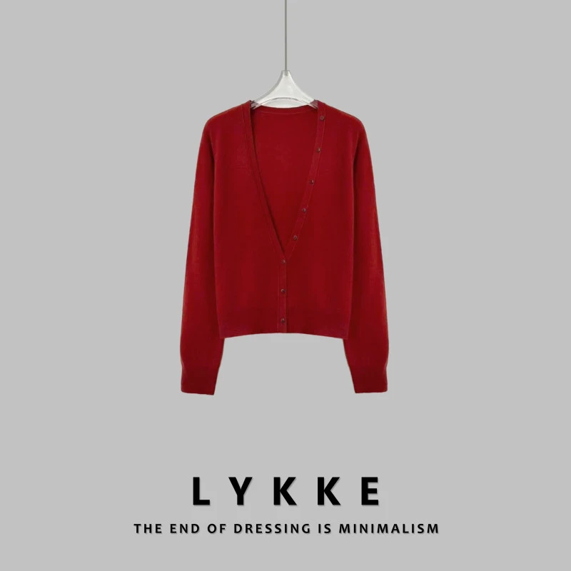 LYKKE 25新款全羊毛大V领细腻松弛感排扣针织开衫-E398