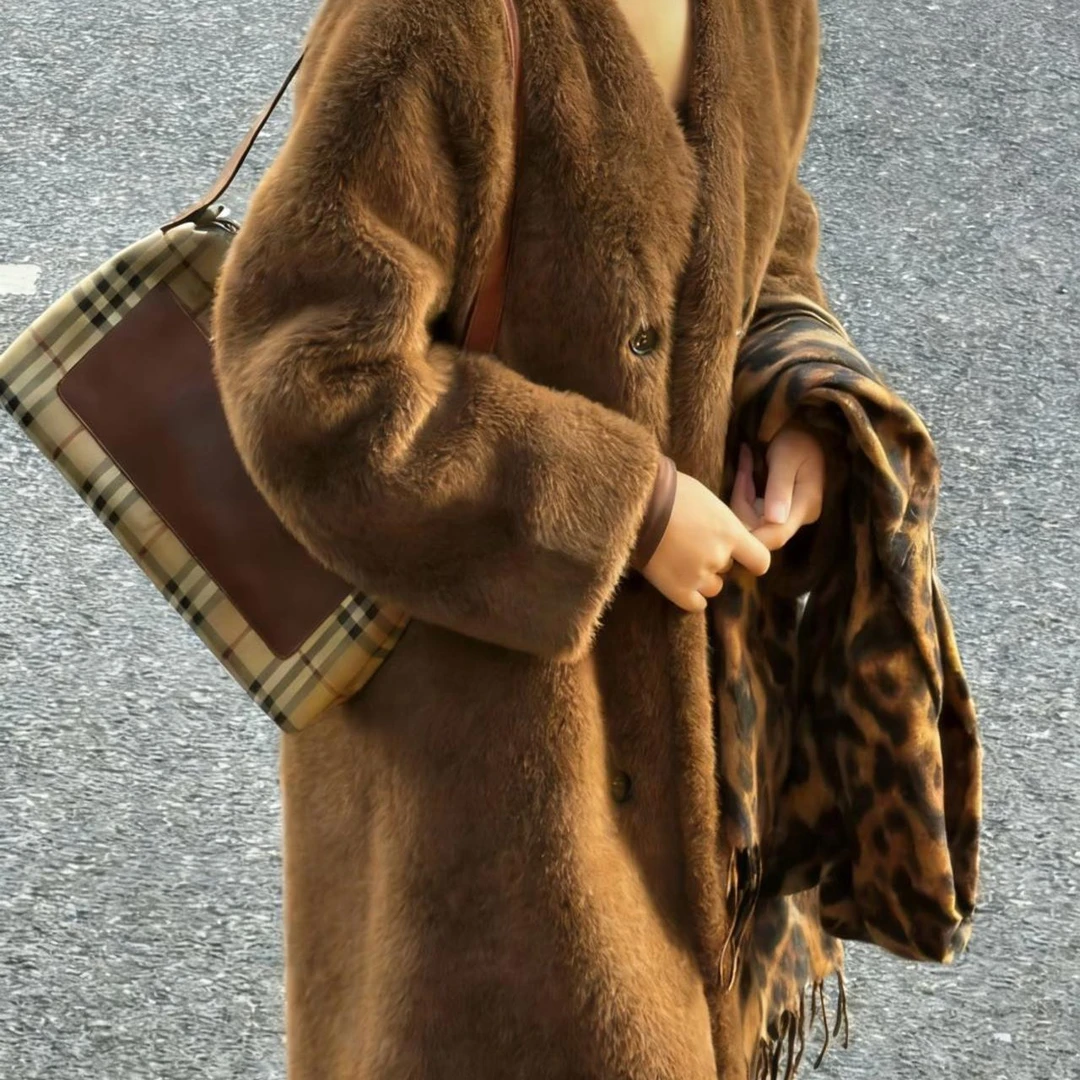 95新 BURBERRY/博柏利 大吉中古/Burberry战马格纹拼棕单肩包